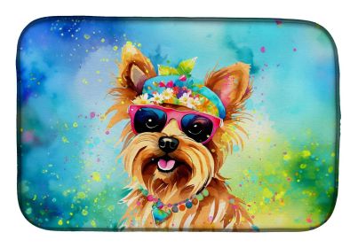 Yorkshire Terrier Hippie Dawg Dish Drying Mat Absorbent Dish Drying Mat Pad for Kitchen Counter Dish Drainer Mat for Countertop, 14 x 21", Multic (Default: Default)